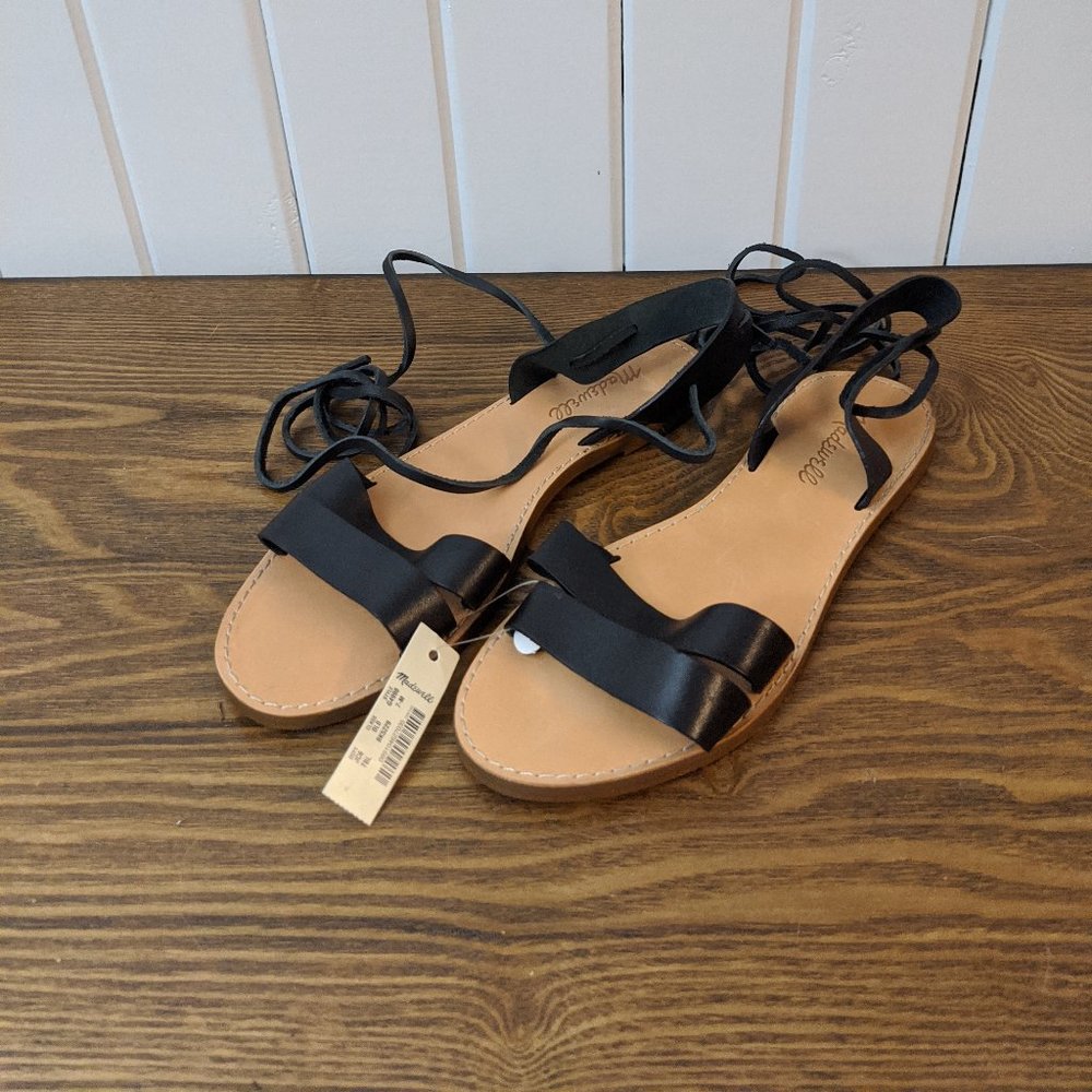NWT Madewell 7 Black Boardwalk Ankle Tie Sandals
